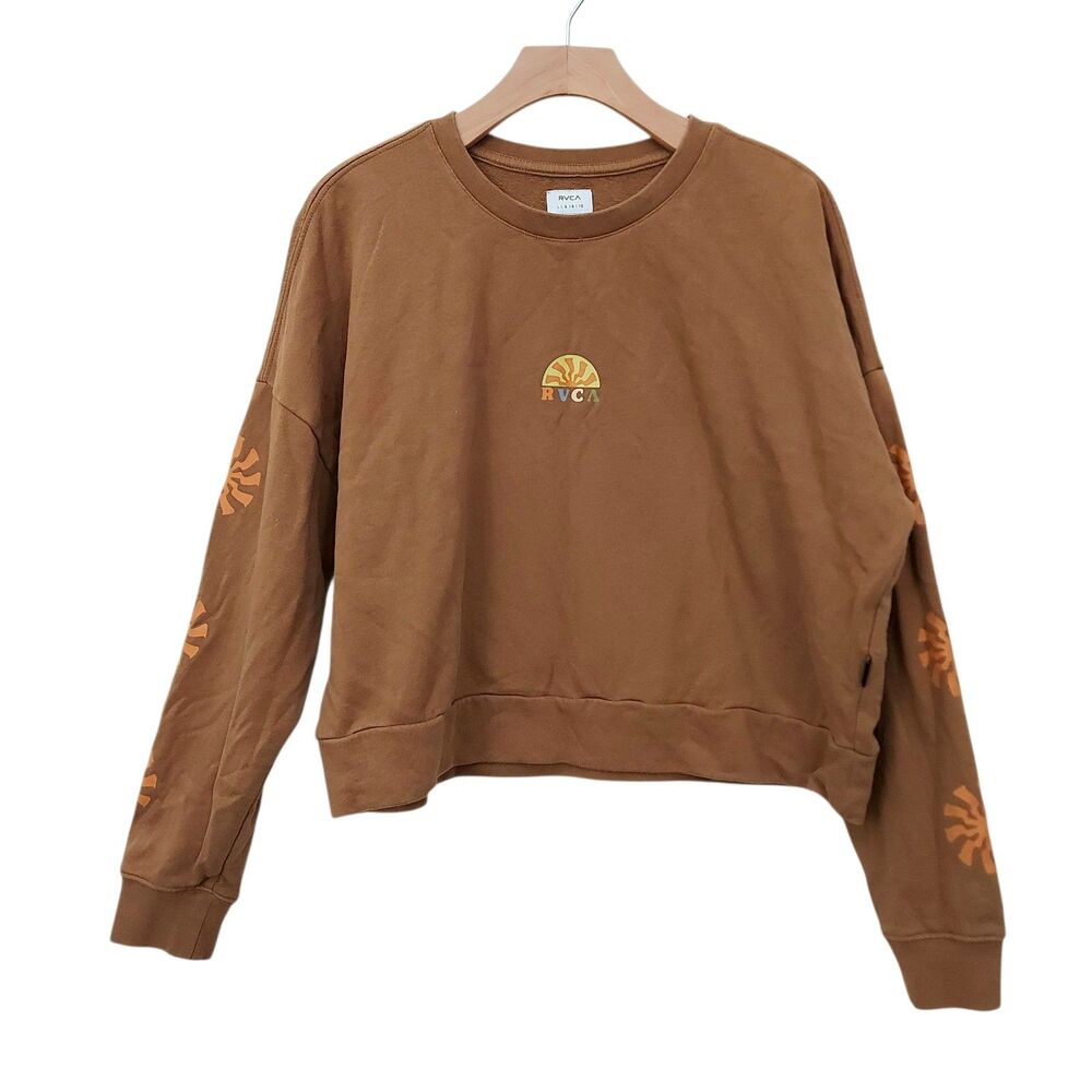 RVCA Womens Medium Brown Cotton Terrycloth Crew Neck Sweatshirt Skater Surf